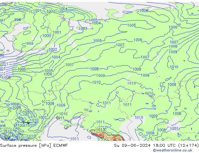 Pressione al suolo ECMWF dom 09.06.2024 18 UTC
