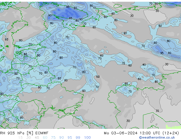 Humidité rel. 925 hPa ECMWF lun 03.06.2024 12 UTC