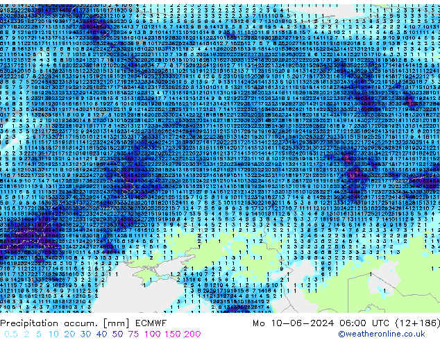 Précipitation accum. ECMWF lun 10.06.2024 06 UTC