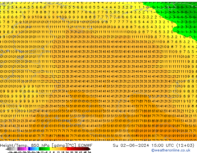 Height/Temp. 850 hPa ECMWF Ne 02.06.2024 15 UTC