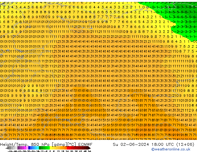 Géop./Temp. 850 hPa ECMWF dim 02.06.2024 18 UTC