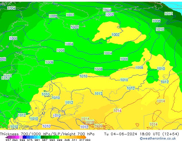 700-1000 hPa Kalınlığı ECMWF Sa 04.06.2024 18 UTC