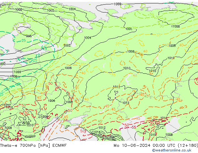 Theta-e 700hPa ECMWF Mo 10.06.2024 00 UTC