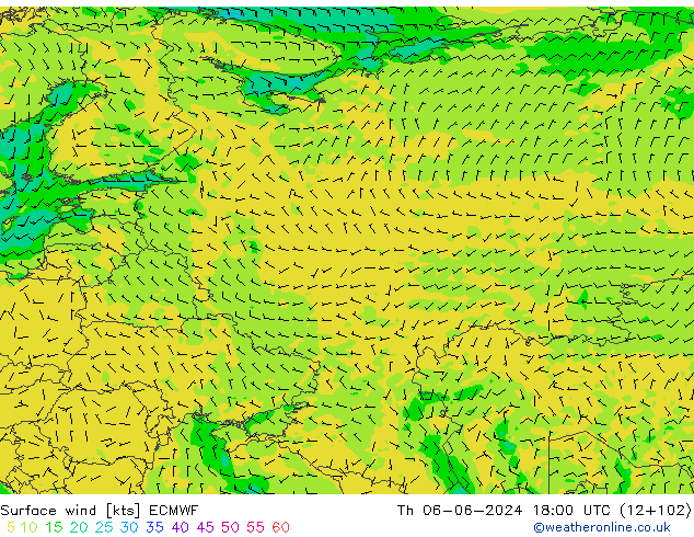 Viento 10 m ECMWF jue 06.06.2024 18 UTC