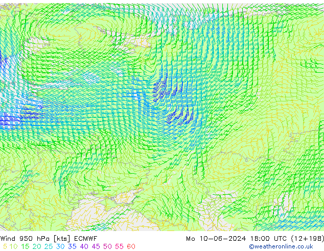 wiatr 950 hPa ECMWF pon. 10.06.2024 18 UTC