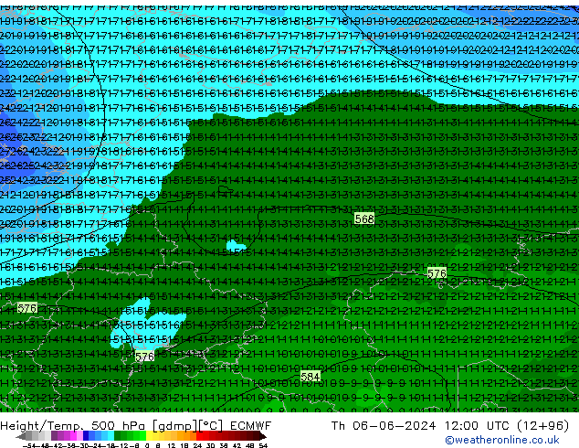 Z500/Rain (+SLP)/Z850 ECMWF Th 06.06.2024 12 UTC