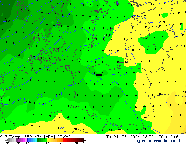 850 hPa Yer Bas./Sıc ECMWF Sa 04.06.2024 18 UTC