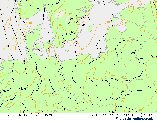 Theta-e 700hPa ECMWF Dom 02.06.2024 12 UTC