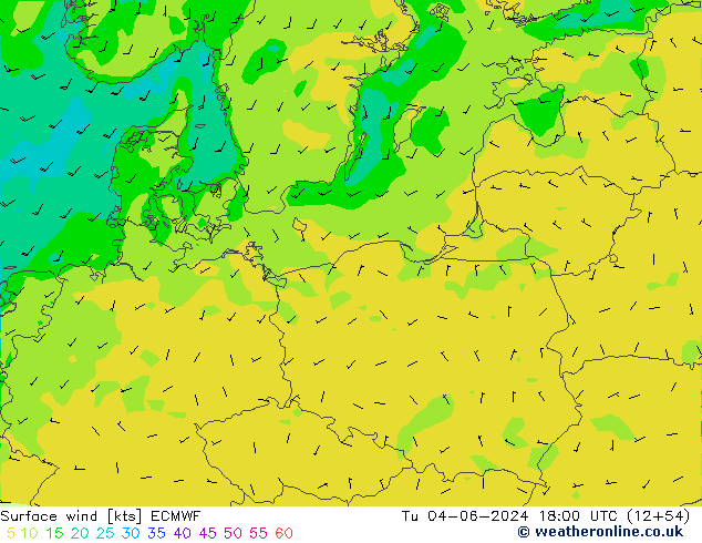 Surface wind ECMWF Tu 04.06.2024 18 UTC