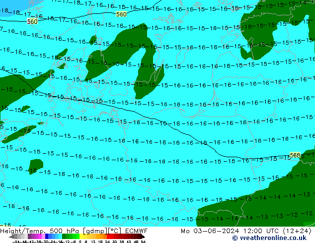 Z500/Rain (+SLP)/Z850 ECMWF Mo 03.06.2024 12 UTC