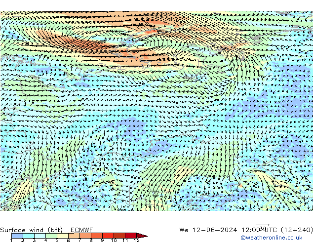  10 m (bft) ECMWF  12.06.2024 12 UTC