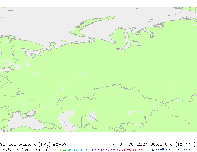 Isotachs (kph) ECMWF Fr 07.06.2024 06 UTC