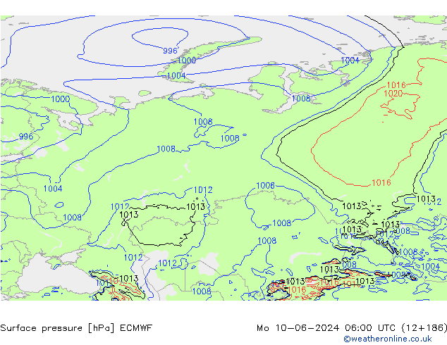 Presión superficial ECMWF lun 10.06.2024 06 UTC