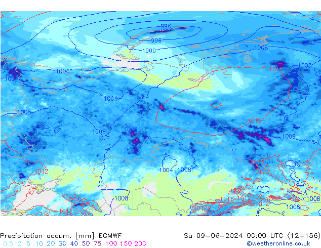 Precipitation accum. ECMWF Su 09.06.2024 00 UTC