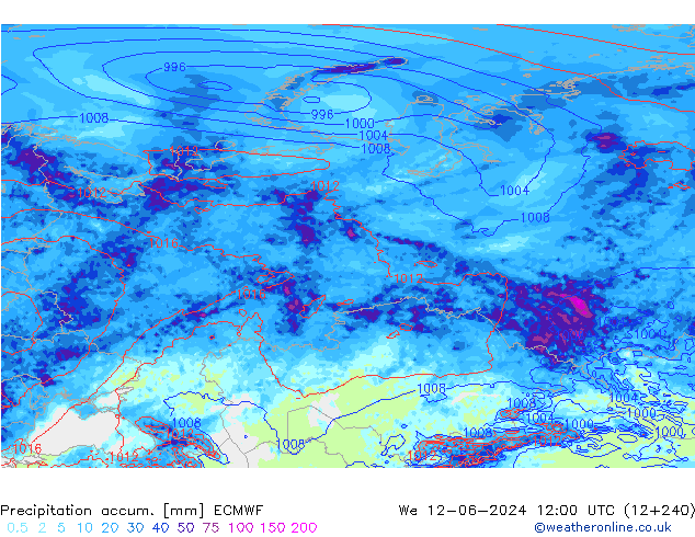 Precipitation accum. ECMWF mer 12.06.2024 12 UTC