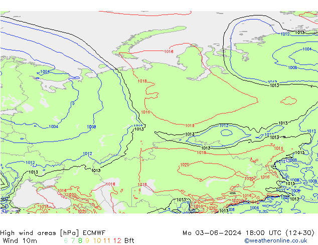 High wind areas ECMWF lun 03.06.2024 18 UTC
