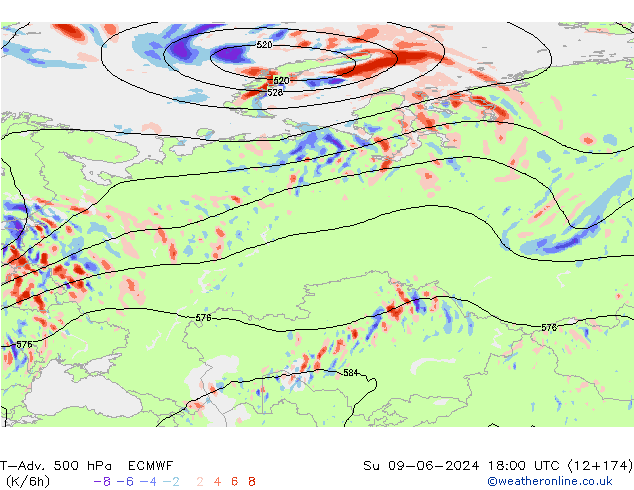 T-Adv. 500 hPa ECMWF zo 09.06.2024 18 UTC