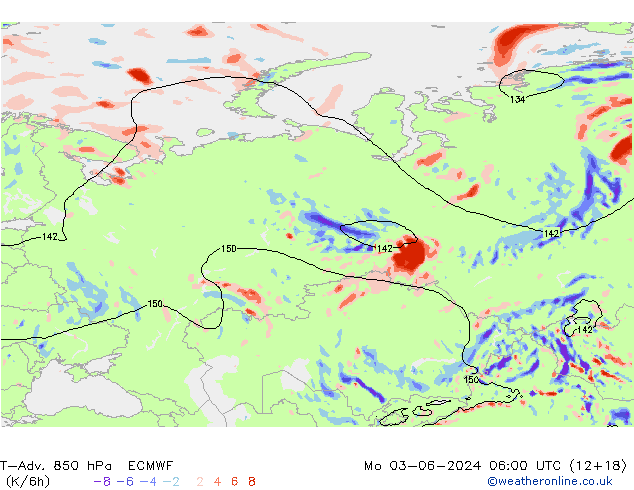 T-Adv. 850 hPa ECMWF pon. 03.06.2024 06 UTC