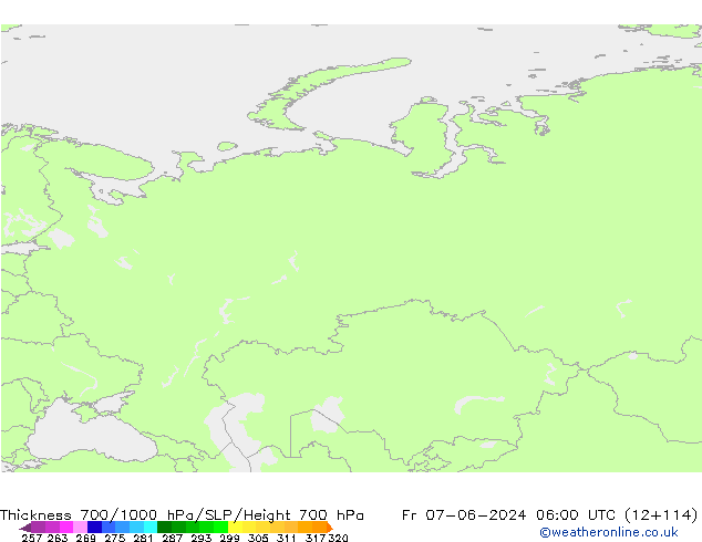 Schichtdicke 700-1000 hPa ECMWF Fr 07.06.2024 06 UTC