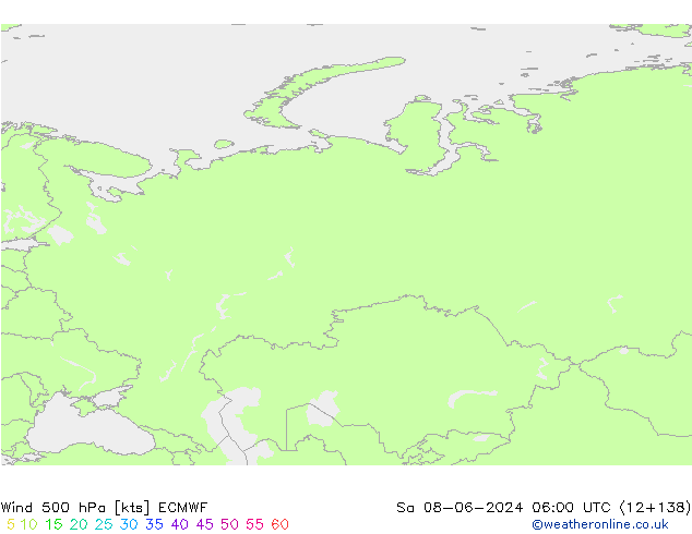 Vento 500 hPa ECMWF sab 08.06.2024 06 UTC