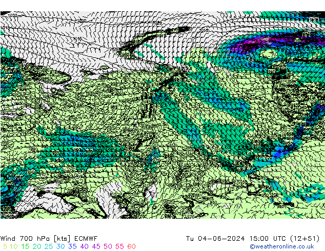 Wind 700 hPa ECMWF Tu 04.06.2024 15 UTC