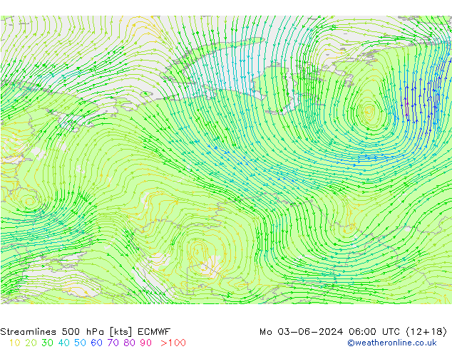 Streamlines 500 hPa ECMWF Mo 03.06.2024 06 UTC