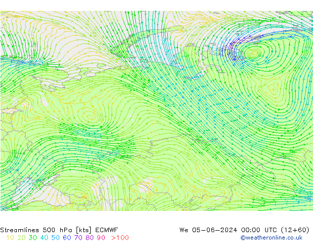 Ligne de courant 500 hPa ECMWF mer 05.06.2024 00 UTC