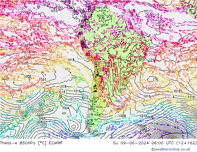 Theta-e 850hPa ECMWF Ne 09.06.2024 06 UTC