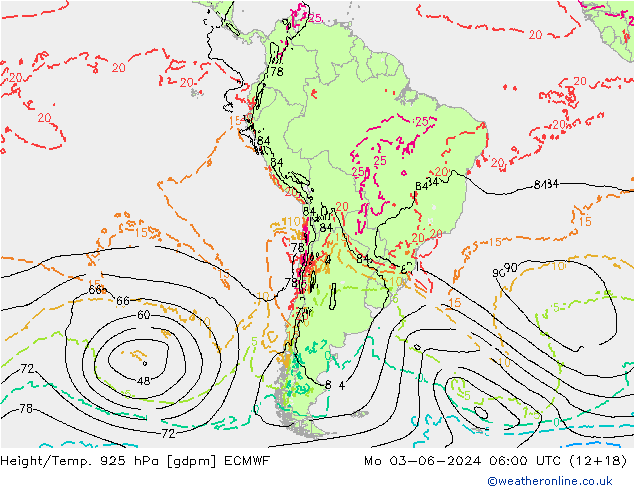 Yükseklik/Sıc. 925 hPa ECMWF Pzt 03.06.2024 06 UTC