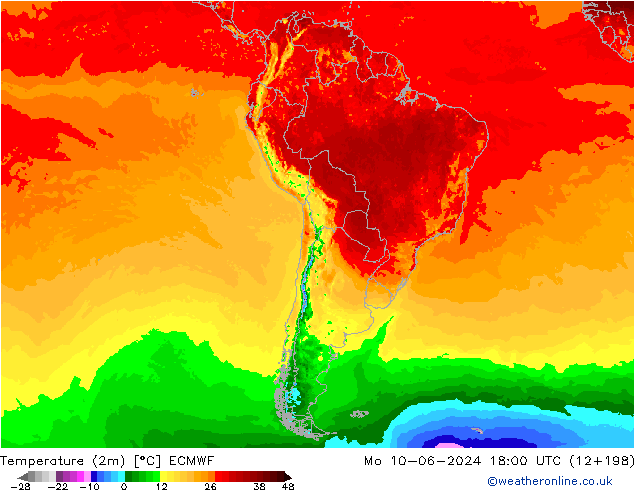 Temperature (2m) ECMWF Mo 10.06.2024 18 UTC