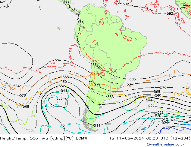 Z500/Yağmur (+YB)/Z850 ECMWF Sa 11.06.2024 00 UTC