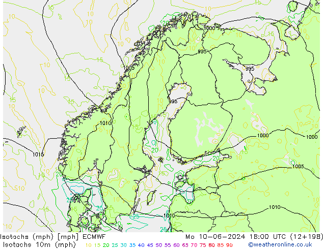 Eşrüzgar Hızları mph ECMWF Pzt 10.06.2024 18 UTC