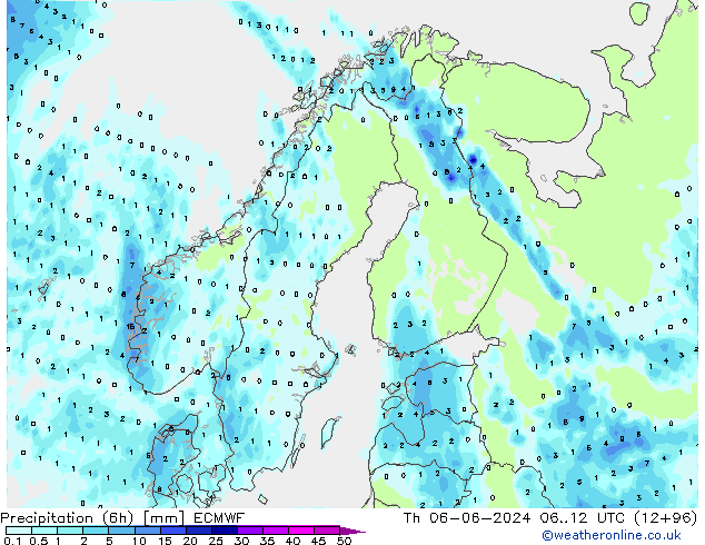 Z500/Rain (+SLP)/Z850 ECMWF gio 06.06.2024 12 UTC