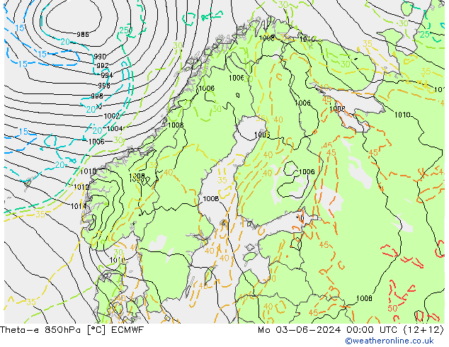 Theta-e 850hPa ECMWF Po 03.06.2024 00 UTC