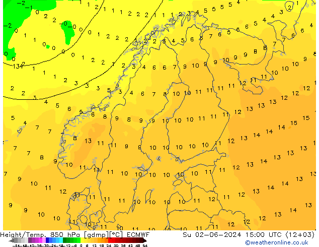 Height/Temp. 850 hPa ECMWF 星期日 02.06.2024 15 UTC