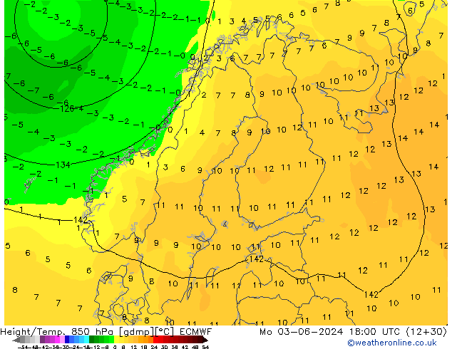 Z500/Rain (+SLP)/Z850 ECMWF pon. 03.06.2024 18 UTC