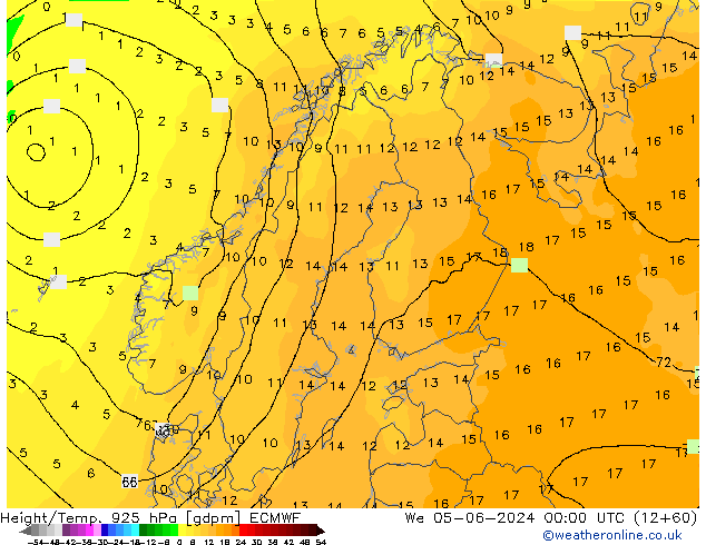 Height/Temp. 925 hPa ECMWF We 05.06.2024 00 UTC