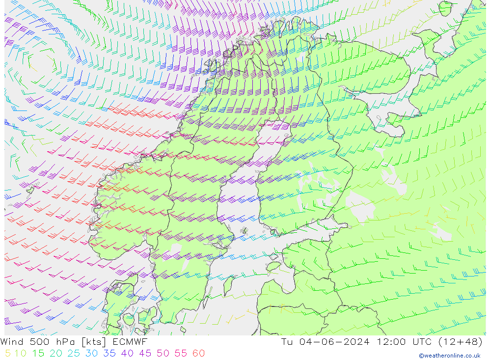 wiatr 500 hPa ECMWF wto. 04.06.2024 12 UTC