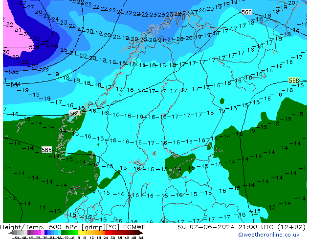 Height/Temp. 500 hPa ECMWF Ne 02.06.2024 21 UTC