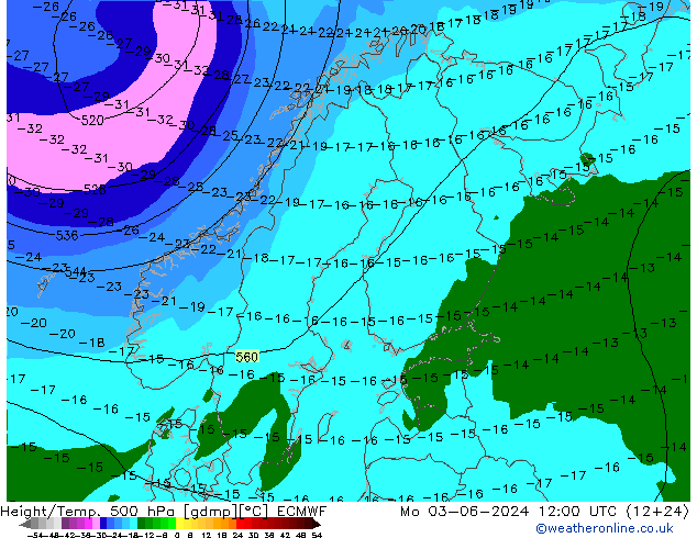 Z500/Regen(+SLP)/Z850 ECMWF ma 03.06.2024 12 UTC