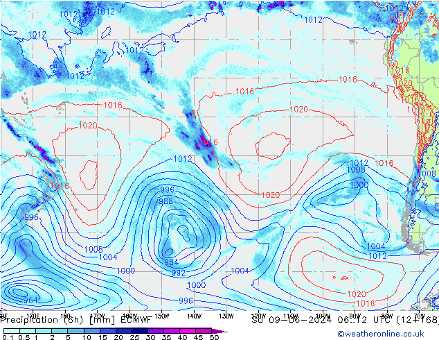 Nied. akkumuliert (6Std) ECMWF So 09.06.2024 12 UTC