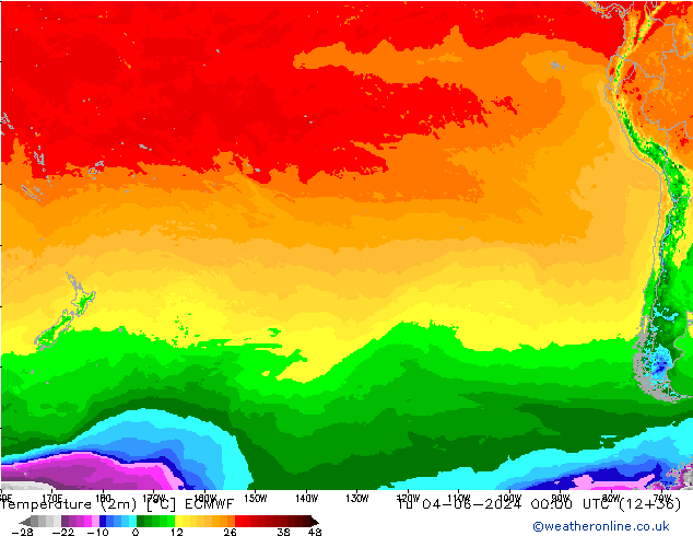 Temperatura (2m) ECMWF mar 04.06.2024 00 UTC
