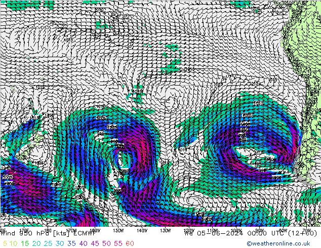 Vento 950 hPa ECMWF Qua 05.06.2024 00 UTC