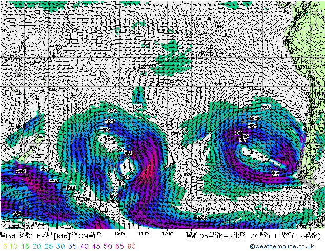 Vento 950 hPa ECMWF mer 05.06.2024 06 UTC