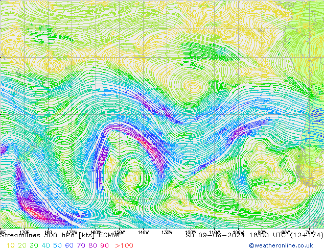 Streamlines 500 hPa ECMWF Su 09.06.2024 18 UTC
