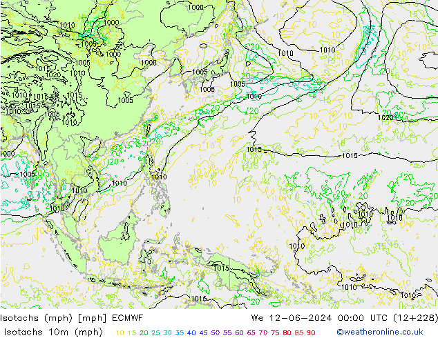 Isotachen (mph) ECMWF wo 12.06.2024 00 UTC