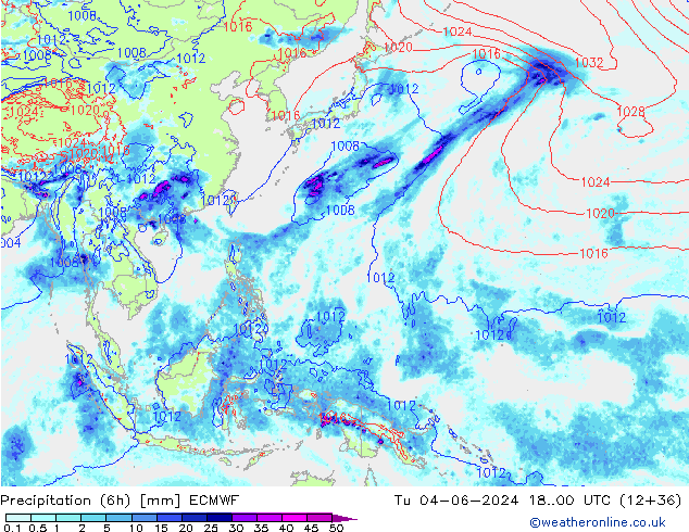 Precipitação (6h) ECMWF Ter 04.06.2024 00 UTC