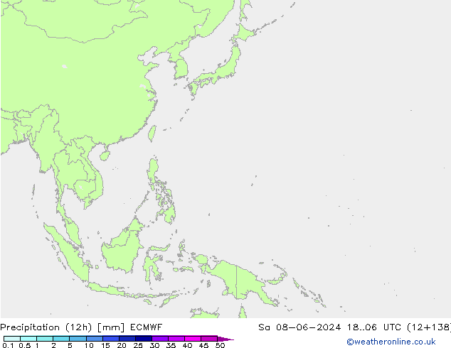 Precipitation (12h) ECMWF Sa 08.06.2024 06 UTC