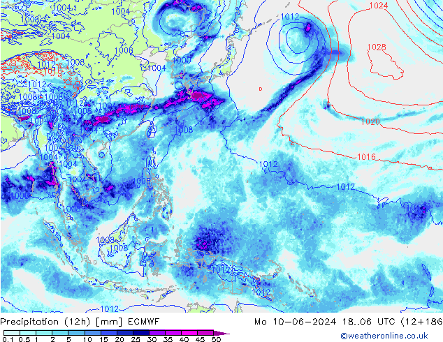 Precipitação (12h) ECMWF Seg 10.06.2024 06 UTC