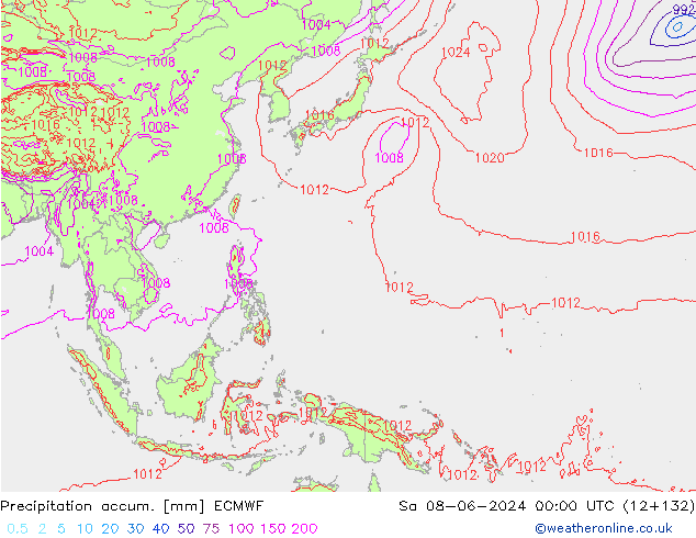 Precipitation accum. ECMWF Sa 08.06.2024 00 UTC